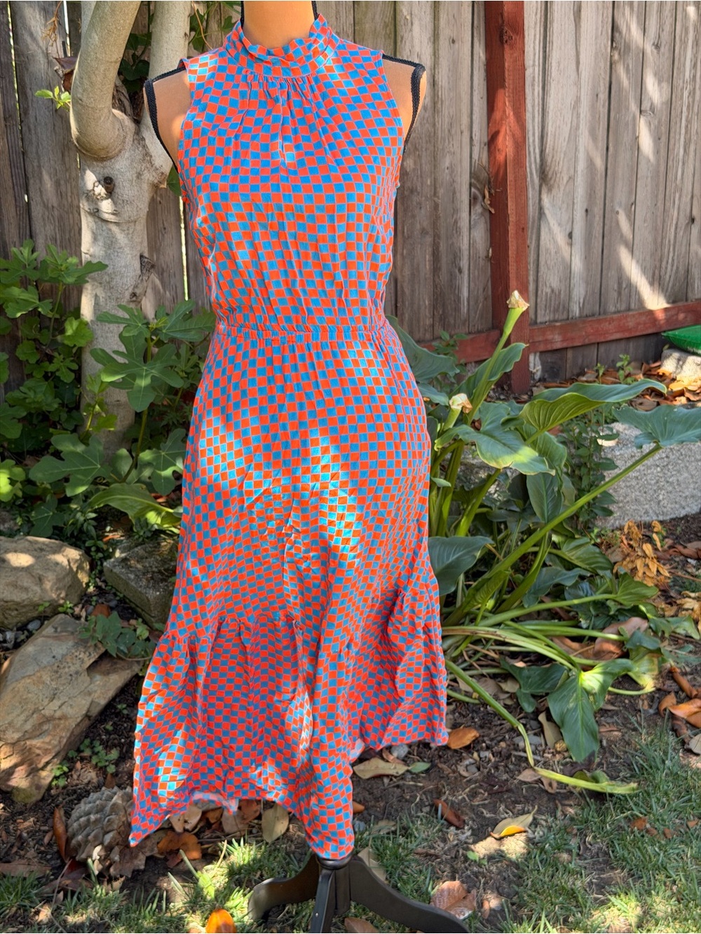 The KIT Checkered Midi Dress in Blue and Orange